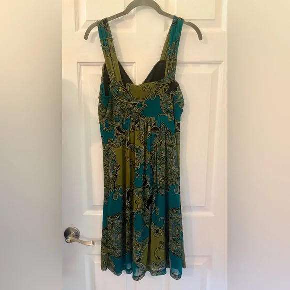 EUC, Apt. 9 Teal and Olive Paisley Print Lined, Sleeveless Dress, Sm. - Picture 2 of 7